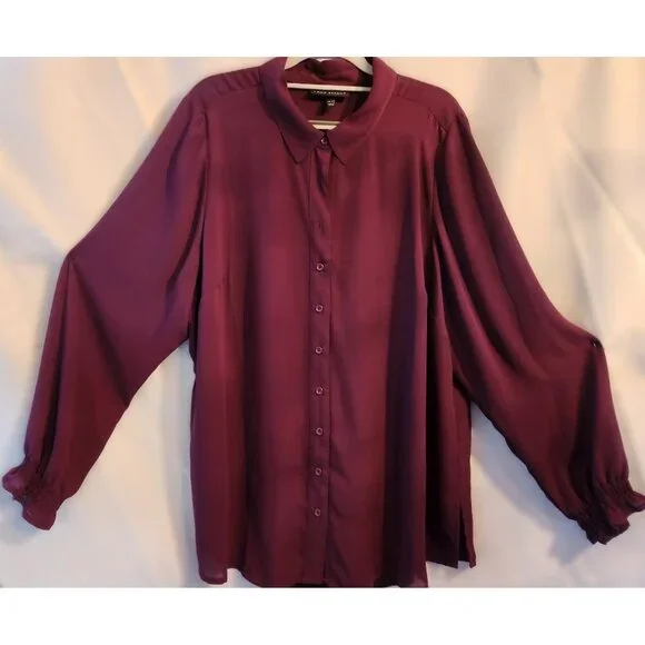 Lane Bryant Wine Semi Sheer Blouse HiLo Swing - Plus Size 18-20 NWOT - Picture 5 of 11